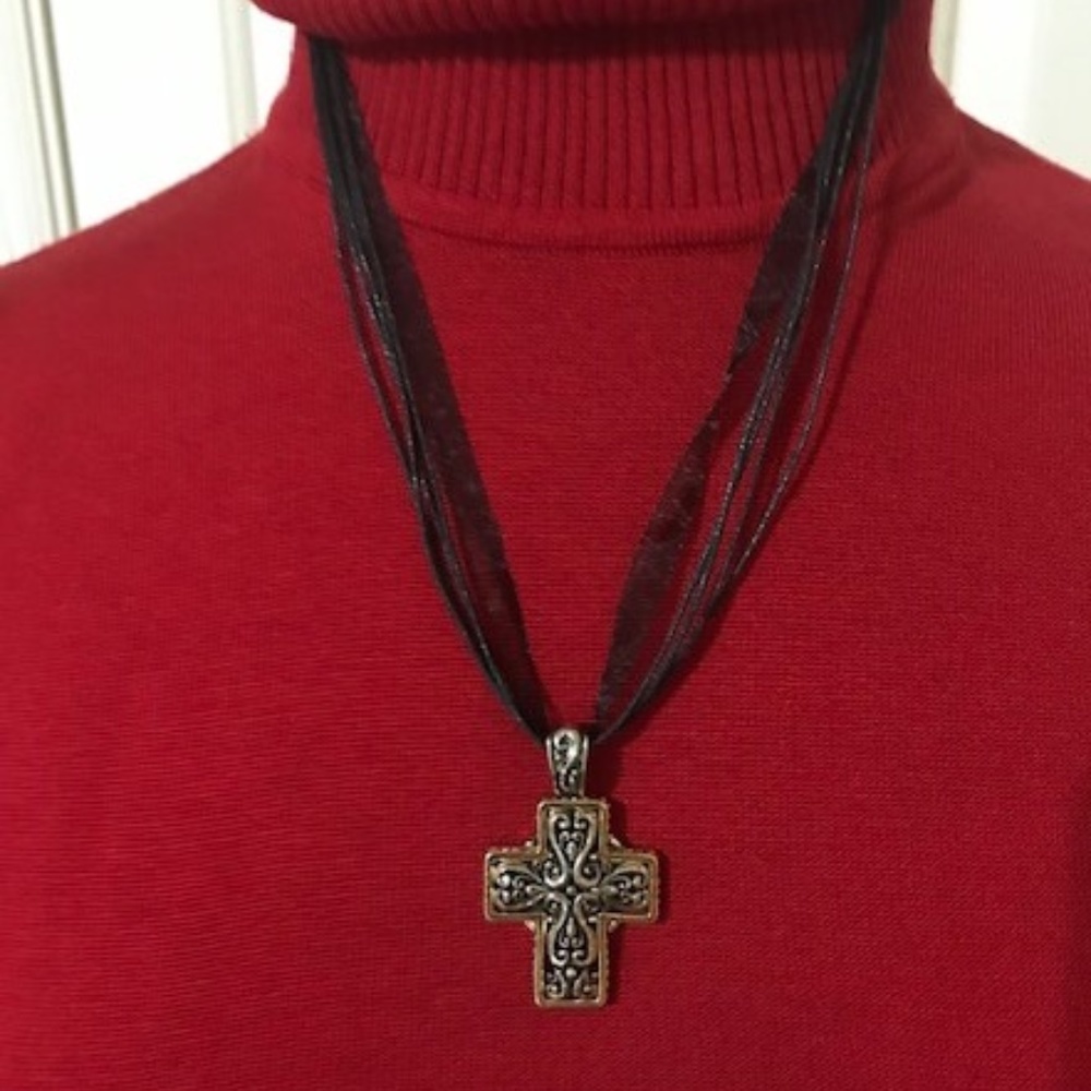 Faux Brighton silver and gold metal cross necklace